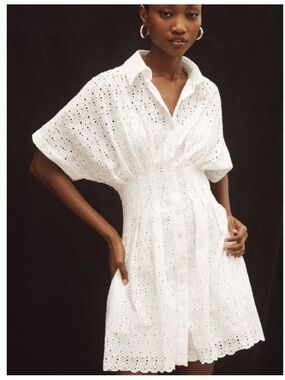 NWT Anthropologie The Tobie Eyelet Mini Shirt Dress by Exquise, S Petite